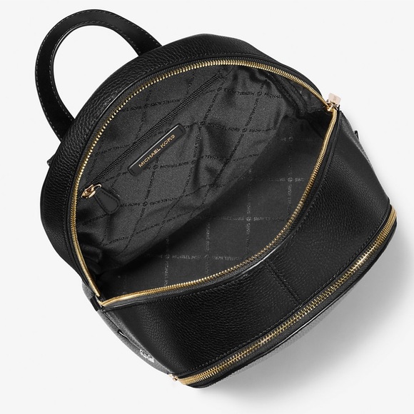 Michael Kors Rhea Medium Pebbled Leather Backpack Black - Picture 7 of 8